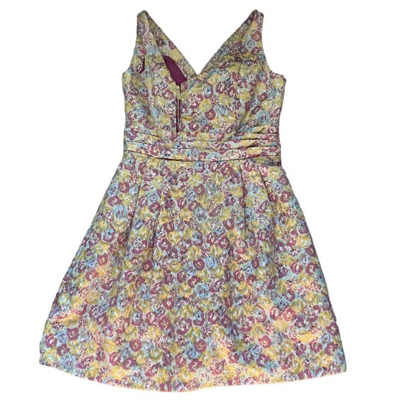 Zac Posen For Target Floral V-Neck Dress Size junior 11 Pink/Yellow Polyester/Co - Picture 2 of 11
